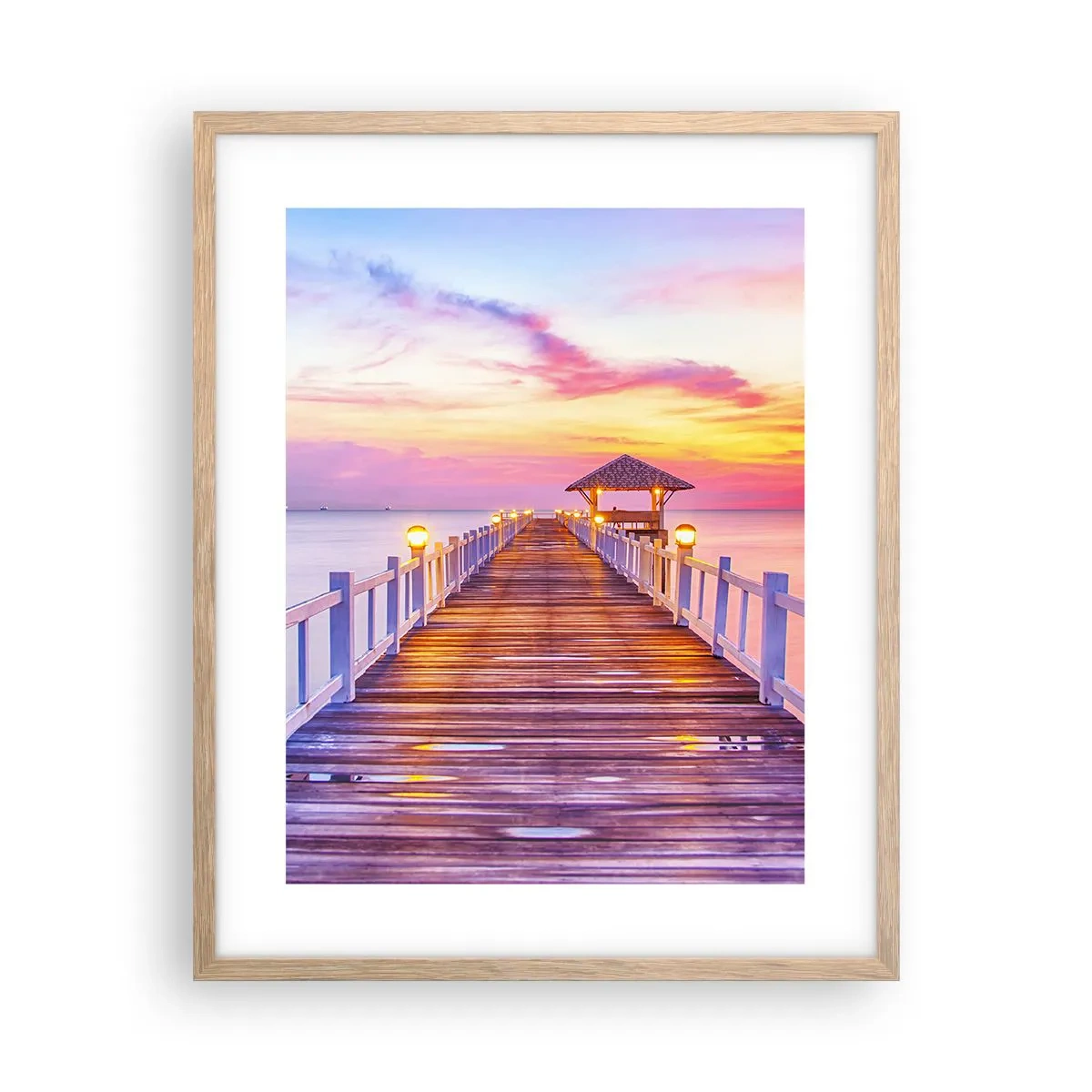 Plakat i ramme af lyst egetræ - Lilagylden stilhed om aftenen - 40x50 cm