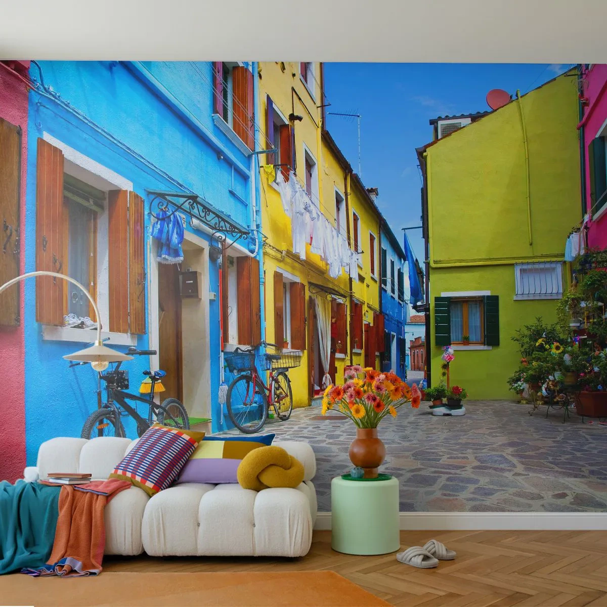 Fototapet Standard Eco - Pastel, sød gyde - By, Cykler, Gyde - 400x280 cm