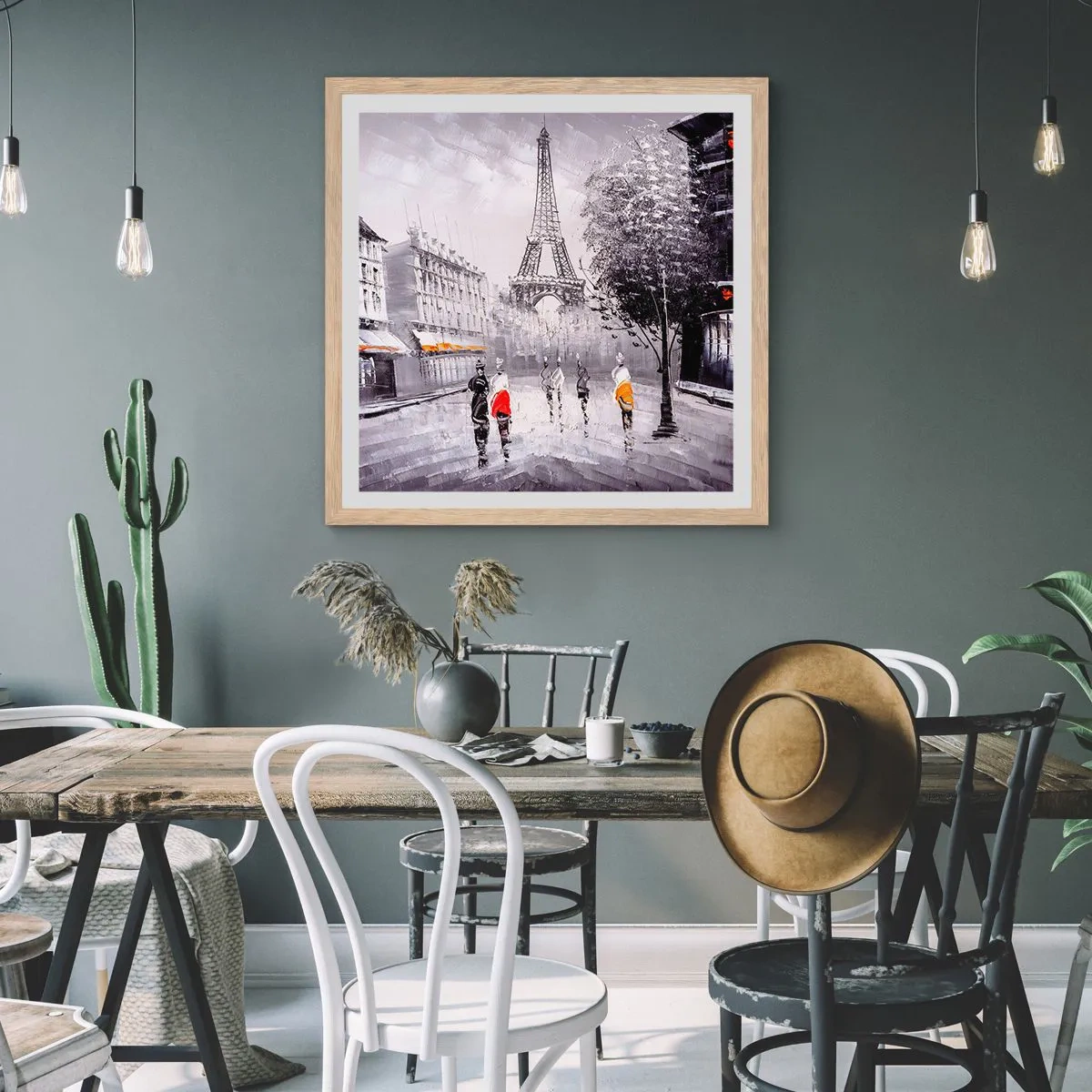 Plakat i ramme af lyst egetræ - En parisisk spadseretur - 30x30 cm
