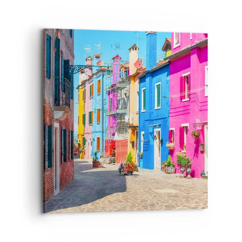 Lærredstryk - Billede på lærred - Byen "Under papegøjer” - 70x70 cm