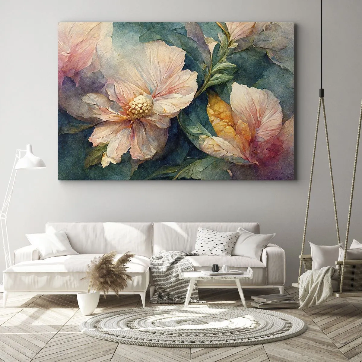 Lærredstryk - Billede på lærred - Delikate blomster i pastelfarver - 70x50cm - Subtiliteten selv - Moderne vægdekoration til stue og soveværelse ARTTOR