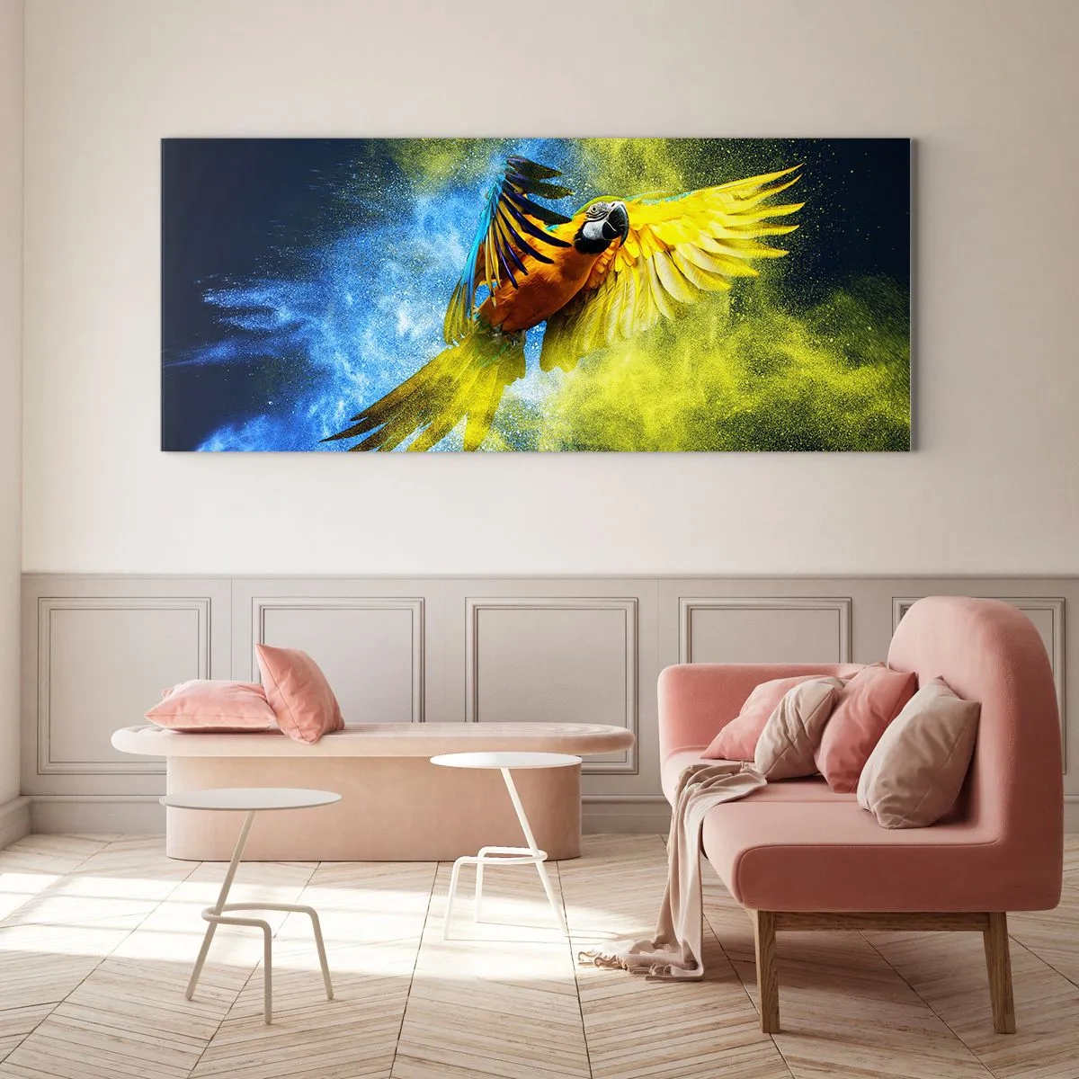 Billede på glas - I det blå-gyldne støv - 140x50 cm