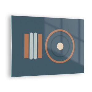 Billede på glas - Abstrakte geometriske former i dæmpede farver med cirkler og linjer - 70x50cm - Essensen af tingene - Moderne vægdekoration til stue og soveværelse ARTTOR