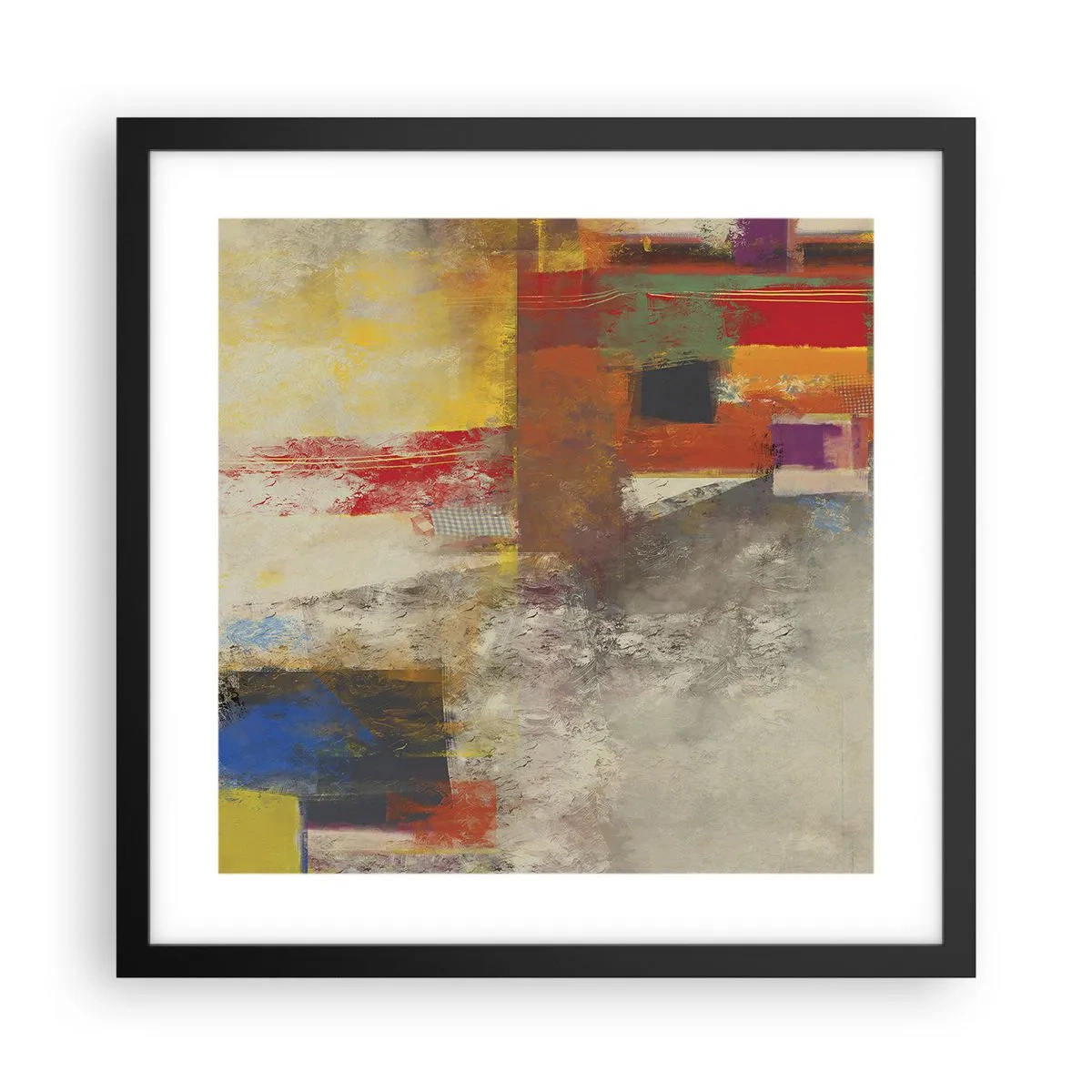 Plakat i sort ramme - Geometri af farver - 40x40 cm