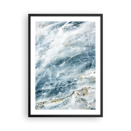 Plakat i sort ramme - Blå marmor med diskrete guldårer - 50x70cm - Isverden - Moderne vægdekoration til stue og soveværelse ARTTOR