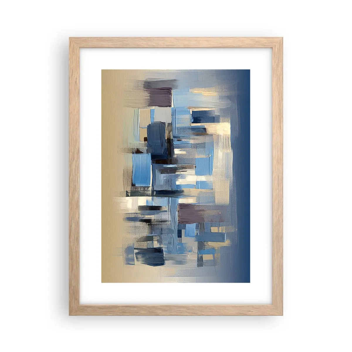 Plakat i ramme af lyst egetræ - Blå konstruktion - 30x40 cm