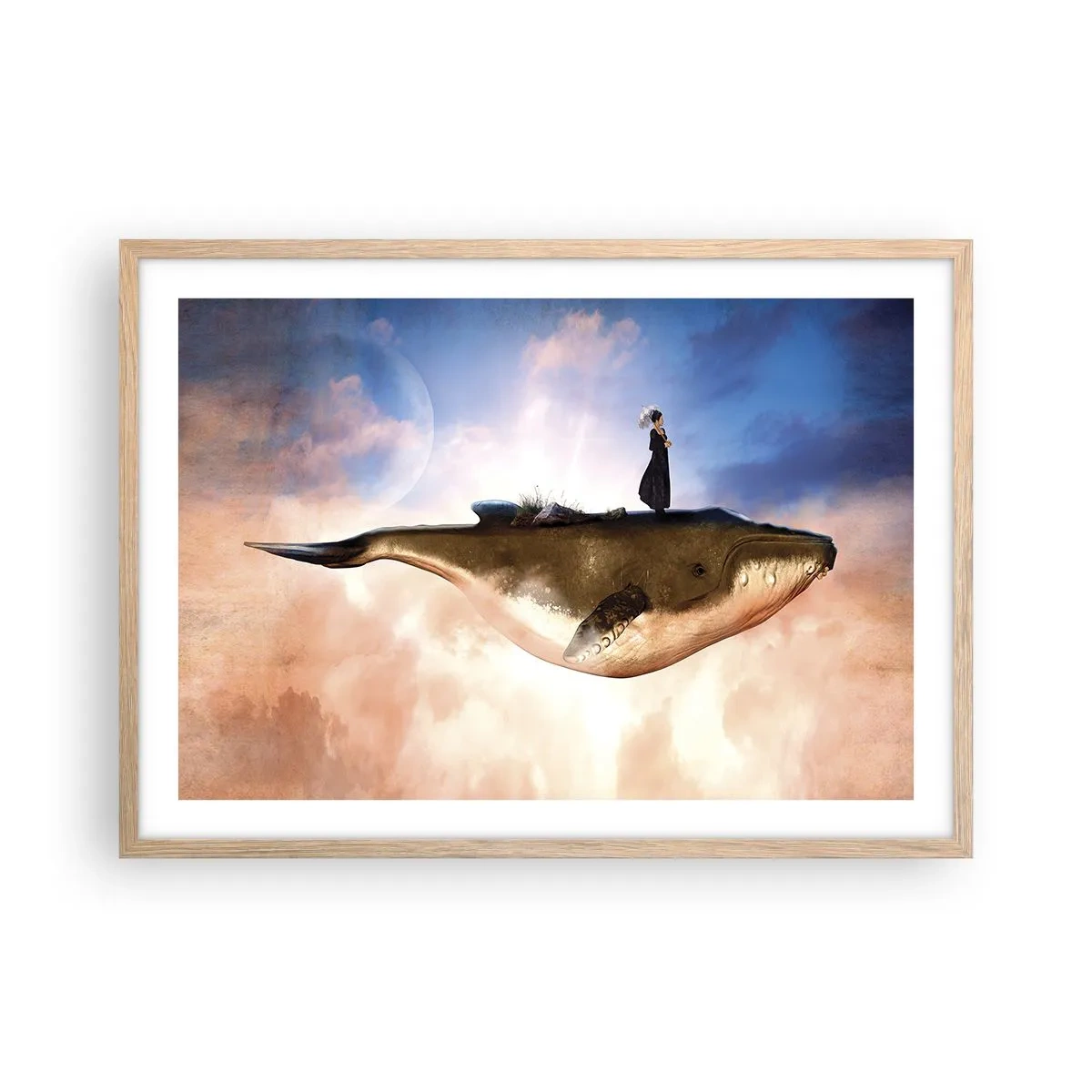 Plakat i ramme af lyst egetræ - En surrealistisk rejse - 70x50 cm