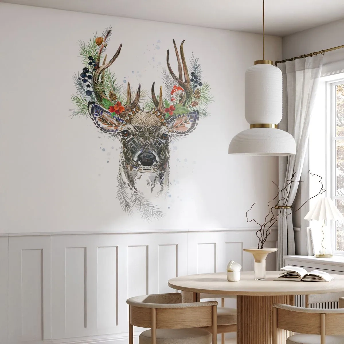 Fototapet Selvklæbende Deluxe Sticker - I festlig påklædning - Abstraktion, Hjort, Rensdyr - 100x70 cm