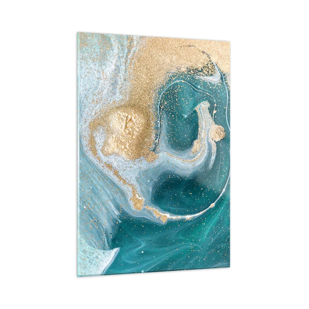 Billede på glas - En hvirvel af guld og turkis - 50x70 cm