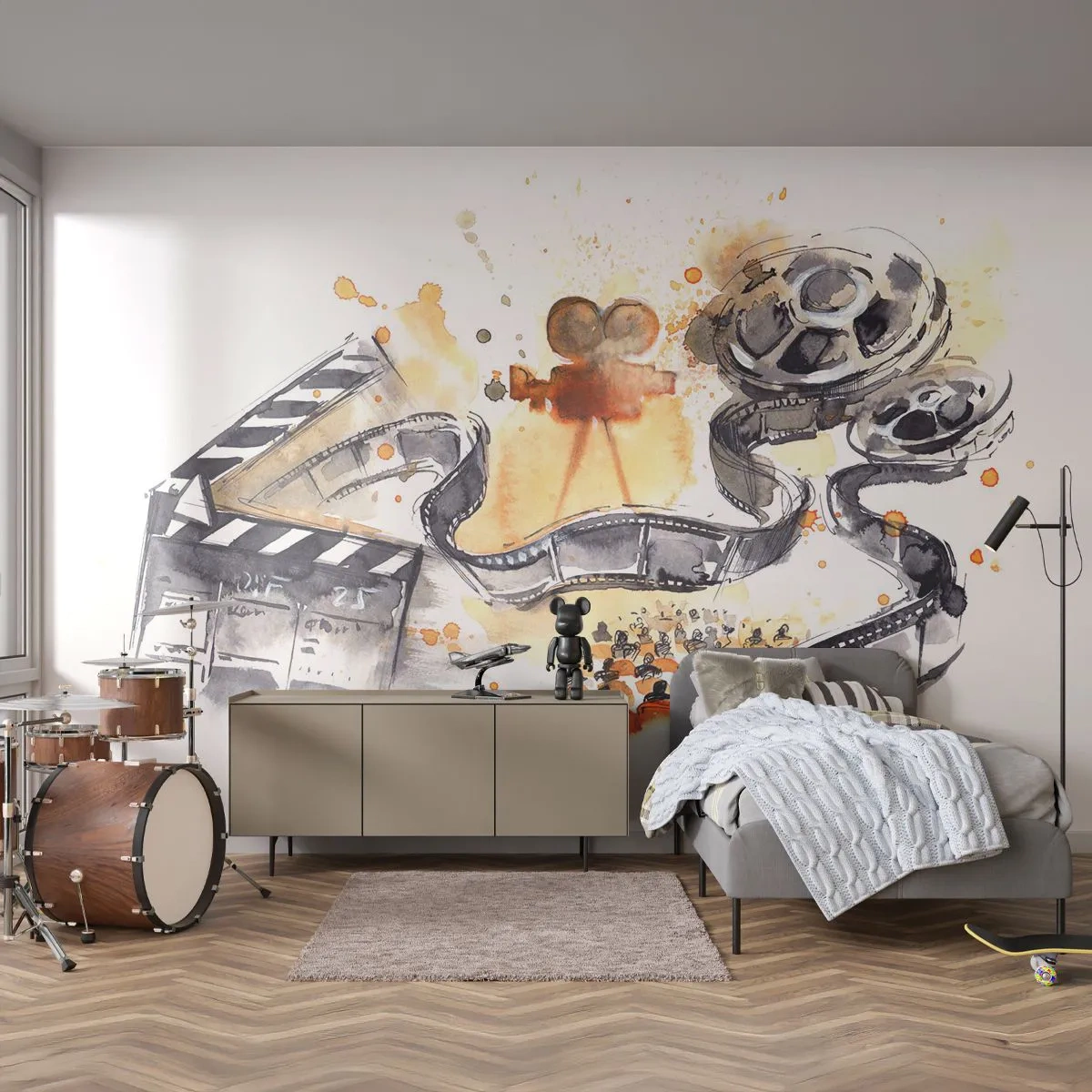 Fototapet Selvklæbende Deluxe Sticker - I drømmeland - Filmprojektor, Film rulle, Kinematografi - 350x256 cm