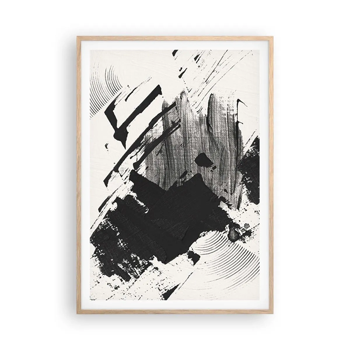 Plakat i ramme af lyst egetræ - Abstraktion - det sortes udtryk - 70x100 cm