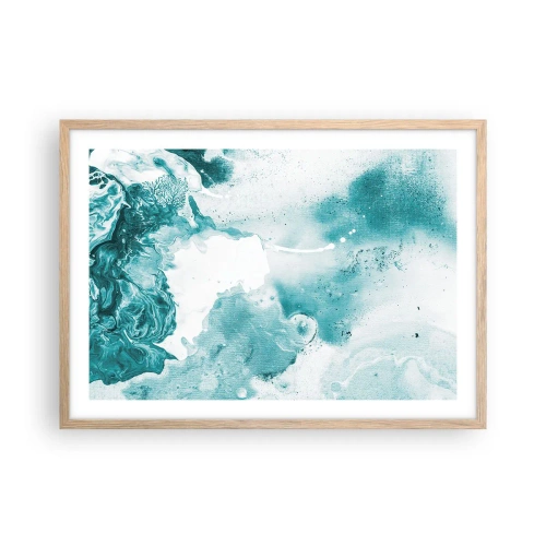 Plakat i ramme af lyst egetræ - Blå oversvømmelsesflader - 70x50 cm