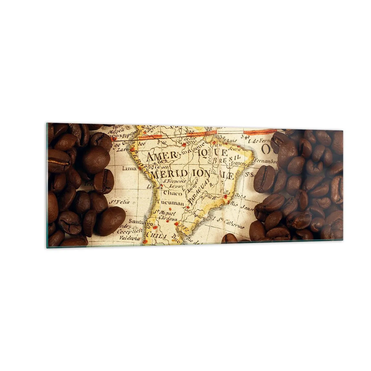 Billede på glas - Hvor kommer den bedste kaffe fra? - 140x50 cm