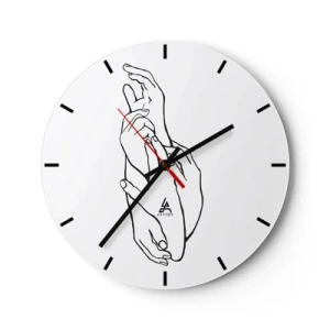 Vægur, Uret - En delikat skitse af to foldede hænder på en hvid baggrund - 30x30cm - God berøring - Moderne vægdekoration til stue, køkken og soveværelse ARTTOR