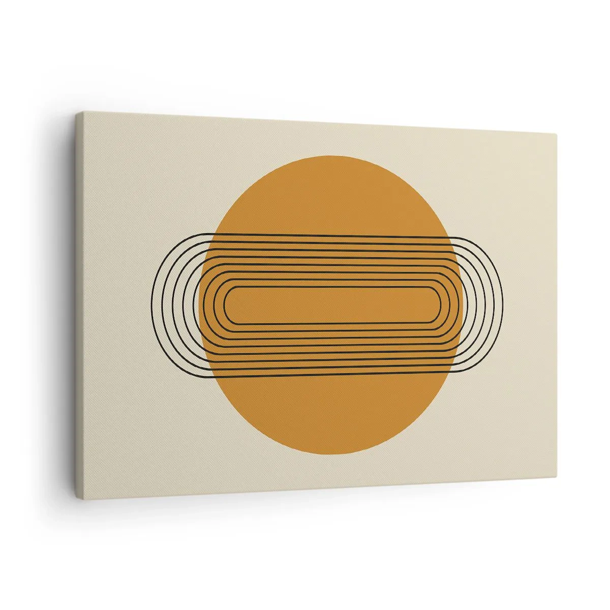 Lærredstryk - Billede på lærred - Geometrisk mønster med orange cirkler og linjer - 70x50cm - Den perfekte plan - Moderne vægdekoration til stue og soveværelse ARTTOR
