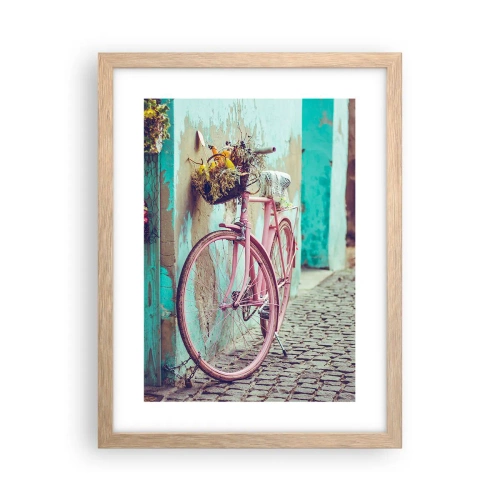 Plakat i ramme af lyst egetræ - Jeg vender tilbage om lidt - 30x40 cm