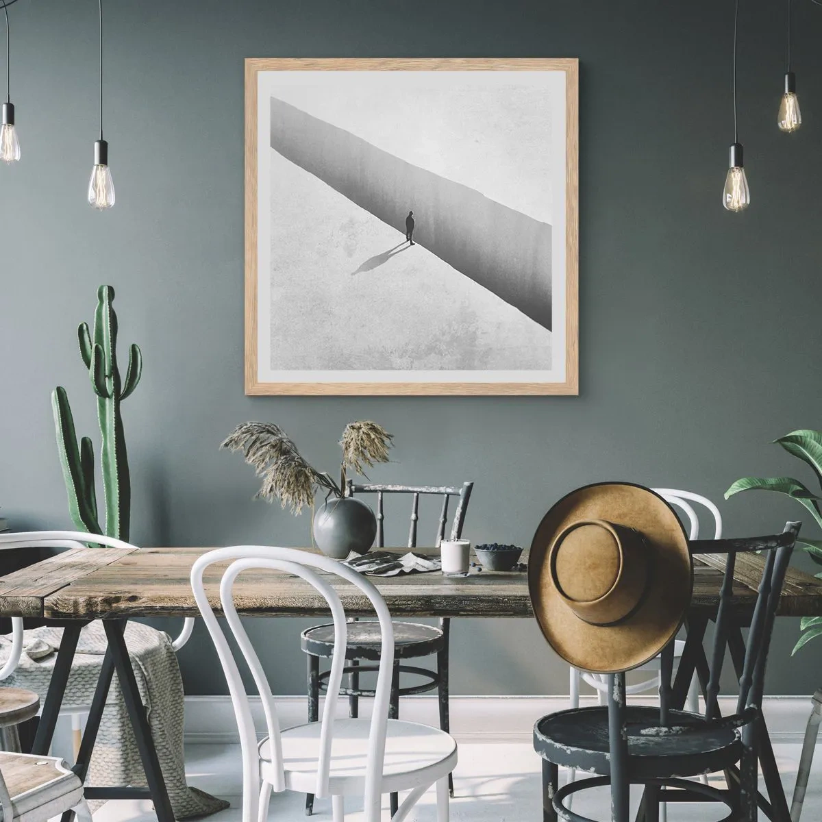 Plakat i ramme af lyst egetræ - Lys destination - 40x40 cm