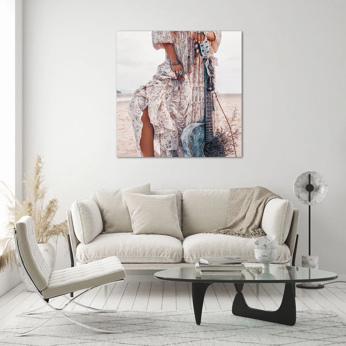 Billede på glas - Børn blomster på vej - 70x70 cm