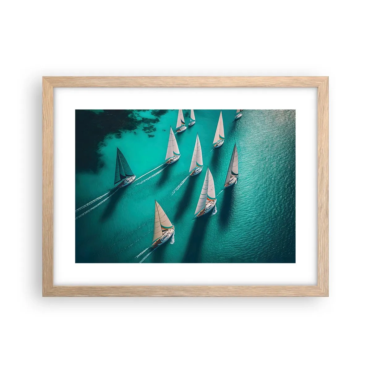 Plakat i ramme af lyst egetræ - Konkurrerer med vinden - 40x30 cm