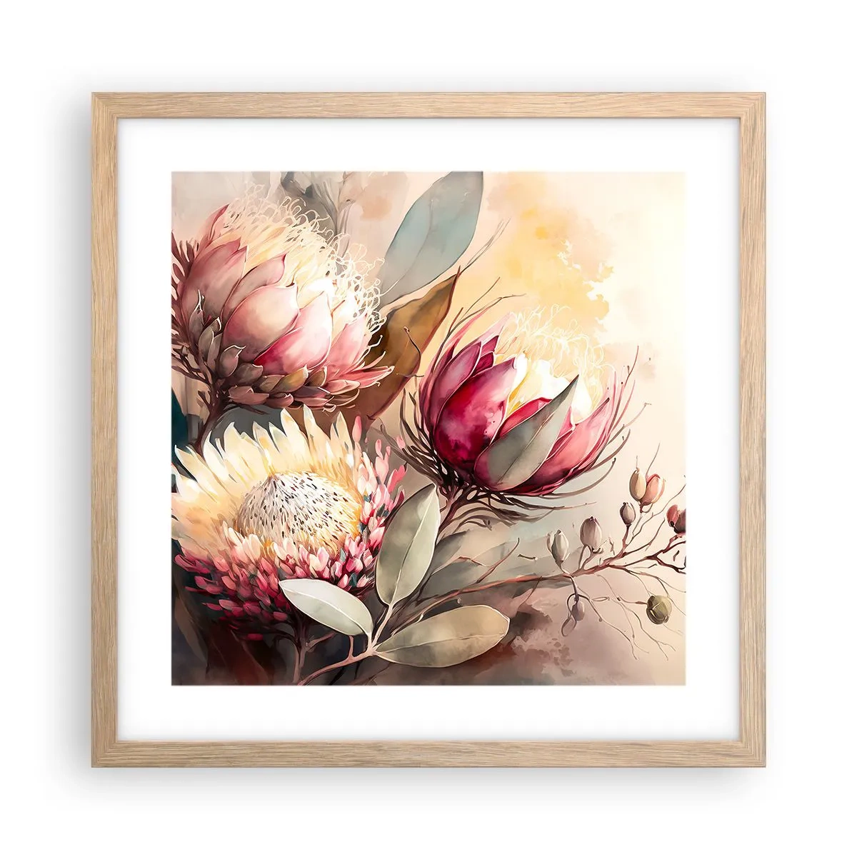 Plakat i ramme af lyst egetræ - I profil og en face - 40x40 cm