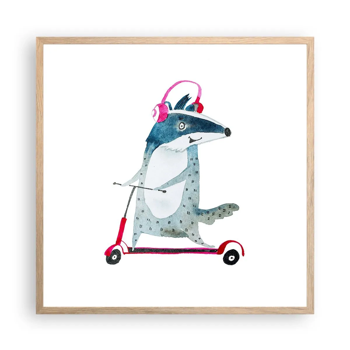 Plakat i ramme af lyst egetræ - Grævlingens glæder - 60x60 cm