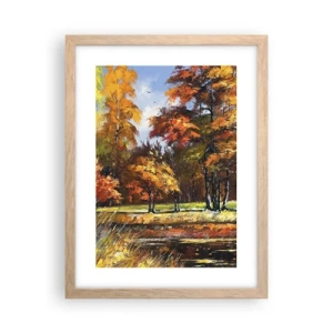 Plakat i ramme af lyst egetræ - Landskab i guld og bronze - 30x40 cm