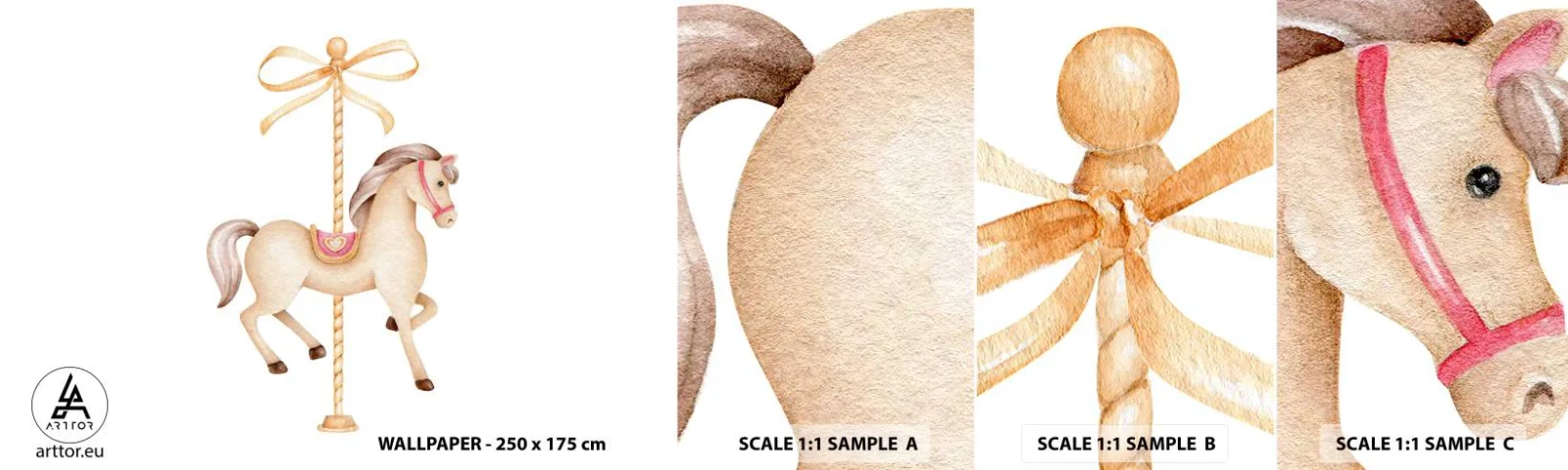 Fototapet Prøve Standard Eco - Med et yndefuldt trav - Hest, Merry-go-round, Pigeagtig - 100x30 cm