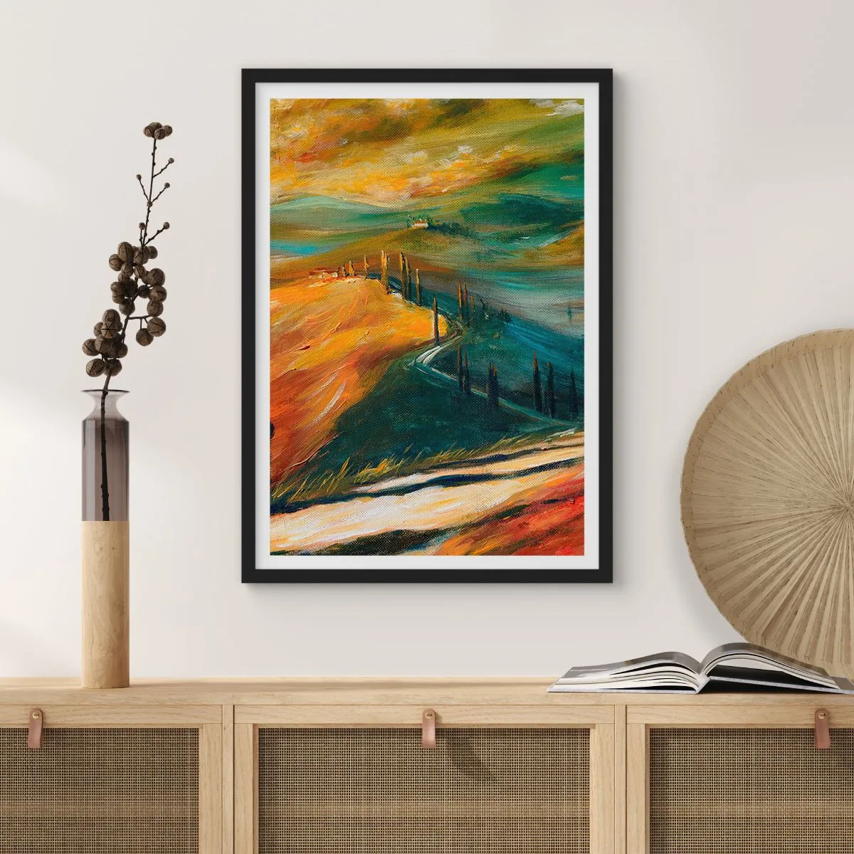 Plakat i sort ramme - Toscansk landskab - 70x100 cm