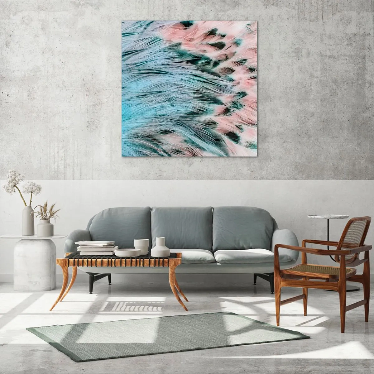 Billede på glas - Safir lyserød fnug - 70x70 cm