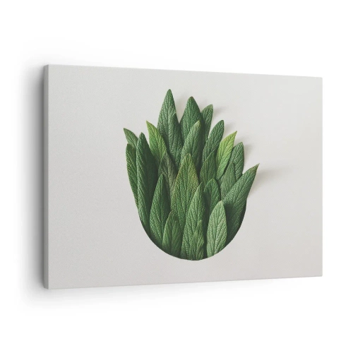 Lærredstryk - Billede på lærred - En komposition af grønne blade på en lys baggrund - 70x50cm - Uhæmmet nysgerrighed - Moderne vægdekoration til stue og soveværelse ARTTOR