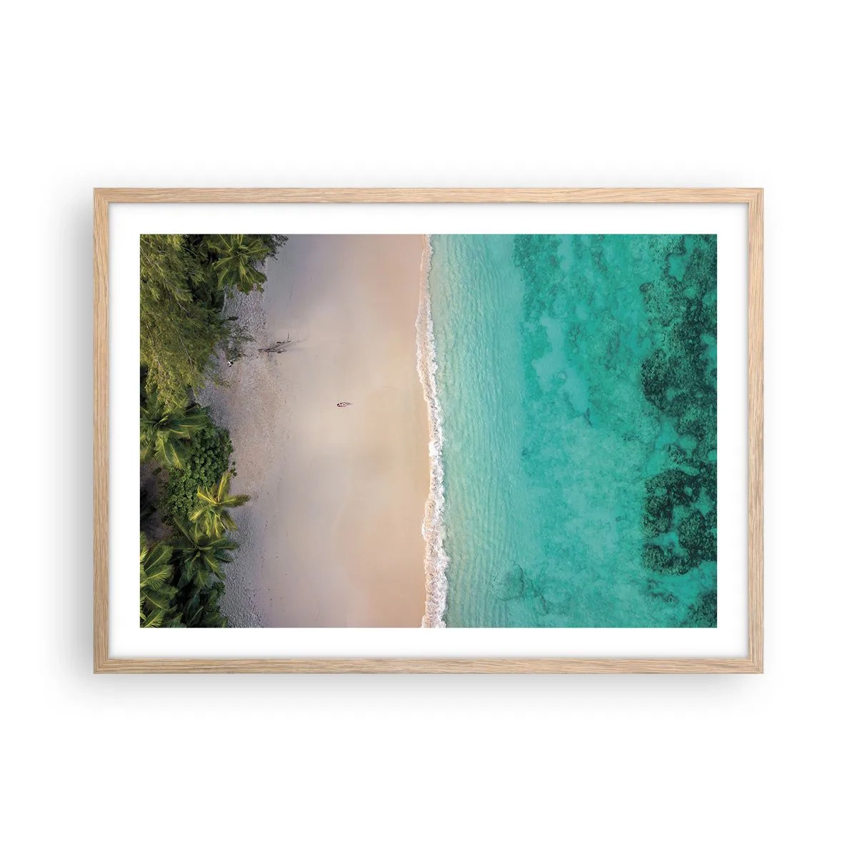 Plakat i ramme af lyst egetræ - Paradis strand - 70x50 cm
