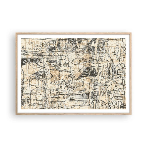 Plakat i ramme af lyst egetræ - Venter på at blive afkodet - 100x70 cm