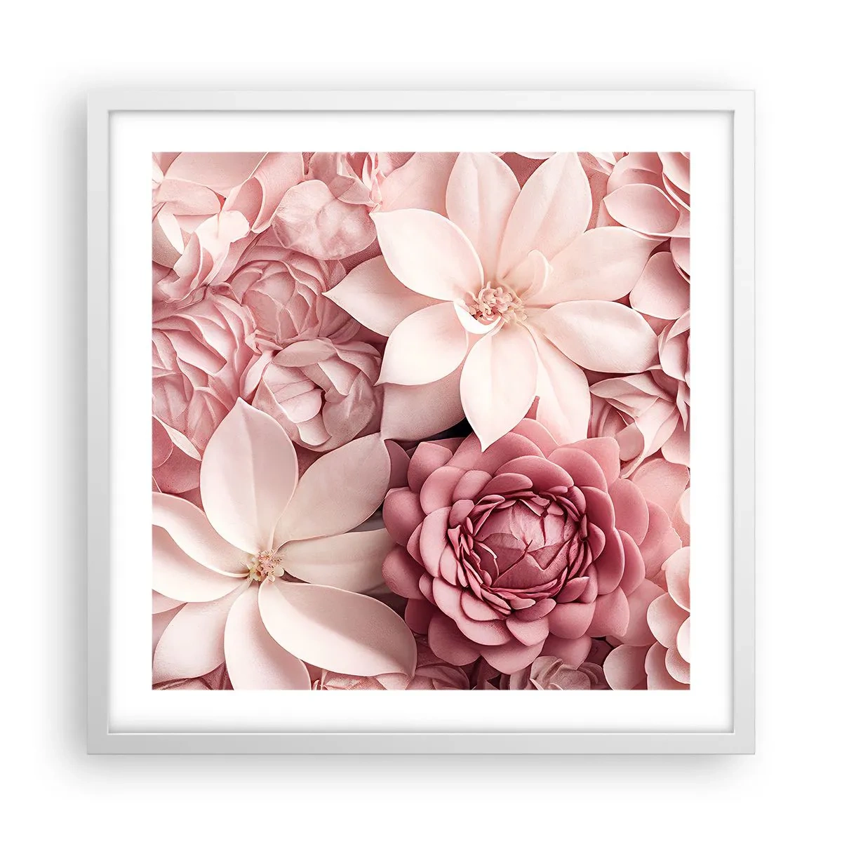 Plakat i hvid ramme - I lyserøde kronblade - 50x50 cm