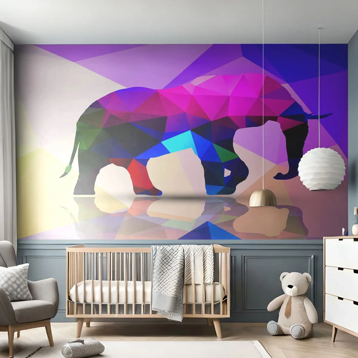 Fototapet Selvklæbende Deluxe Sticker - Krystal dinosaur - Dyr, Elefant, Geometrisk figur - 100x70 cm