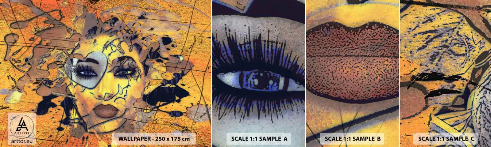 Prøve Fototapet Selvklæbende Deluxe Sticker - Solrig skønhed - Abstraktion, Kvindens ansigt, Øjne - 100x30 cm