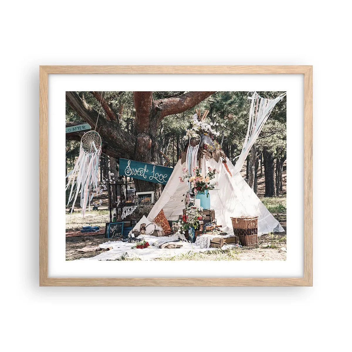 Plakat i ramme af lyst egetræ - Make love… - 50x40 cm