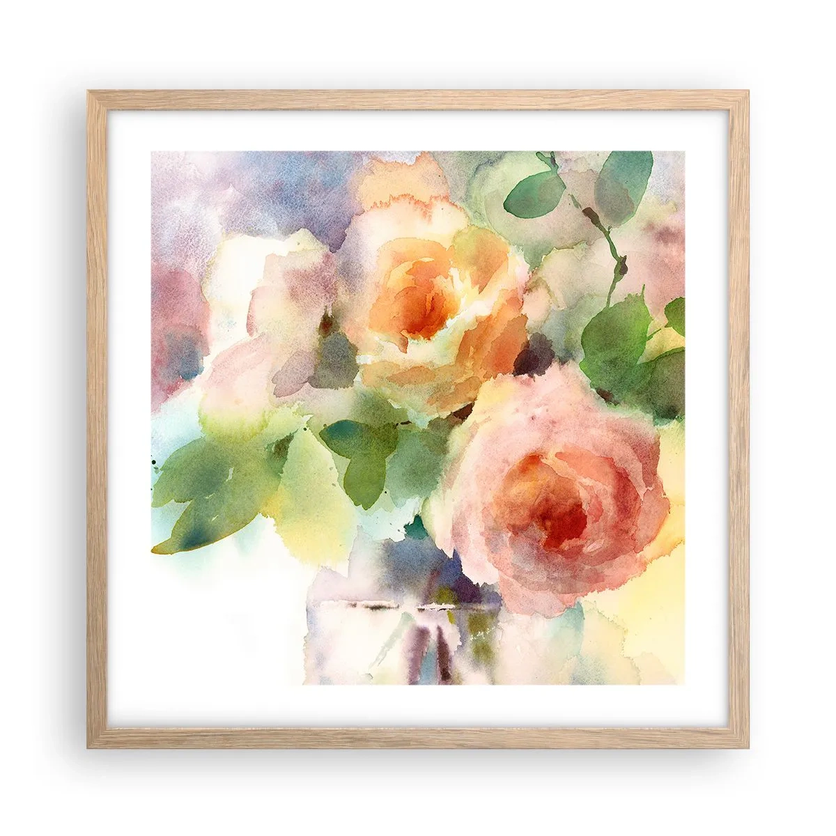 Plakat i ramme af lyst egetræ - Delikat som akvarelfarve - 50x50 cm