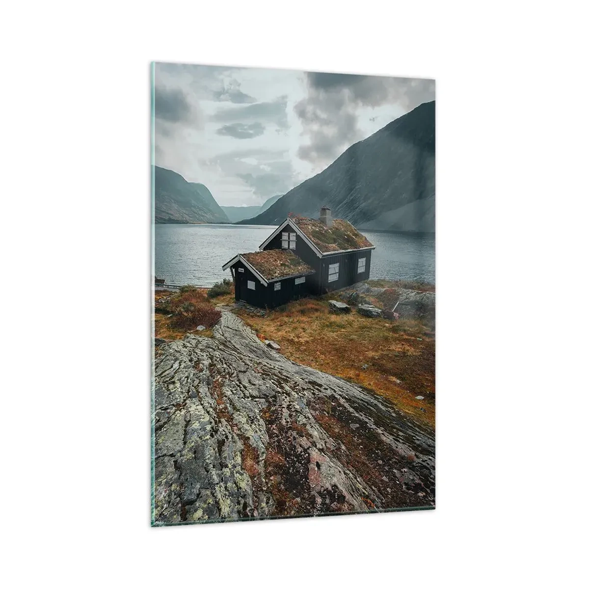 Billede på glas - Fjord sommerresort - 80x120 cm