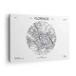 Lærredstryk - Billede på lærred - Et kort over Firenze i minimalistisk sort-hvid stil - 70x50cm - Anatomi af Firenze - Moderne vægdekoration til stue og soveværelse ARTTOR