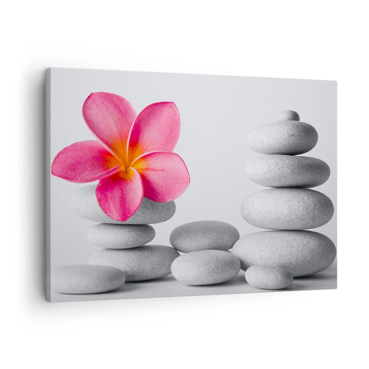 Lærredstryk - Billede på lærred - Lyserød blomst på zen-stil sten - 70x50cm - Sten på sten, og på denne sten... - Moderne vægdekoration til stue og soveværelse ARTTOR
