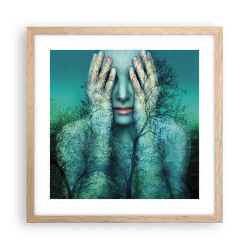 Plakat i ramme af lyst egetræ - Nedsænket i blåt - 40x40 cm
