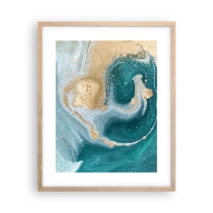 Plakat i ramme af lyst egetræ - En hvirvel af guld og turkis - 40x50 cm