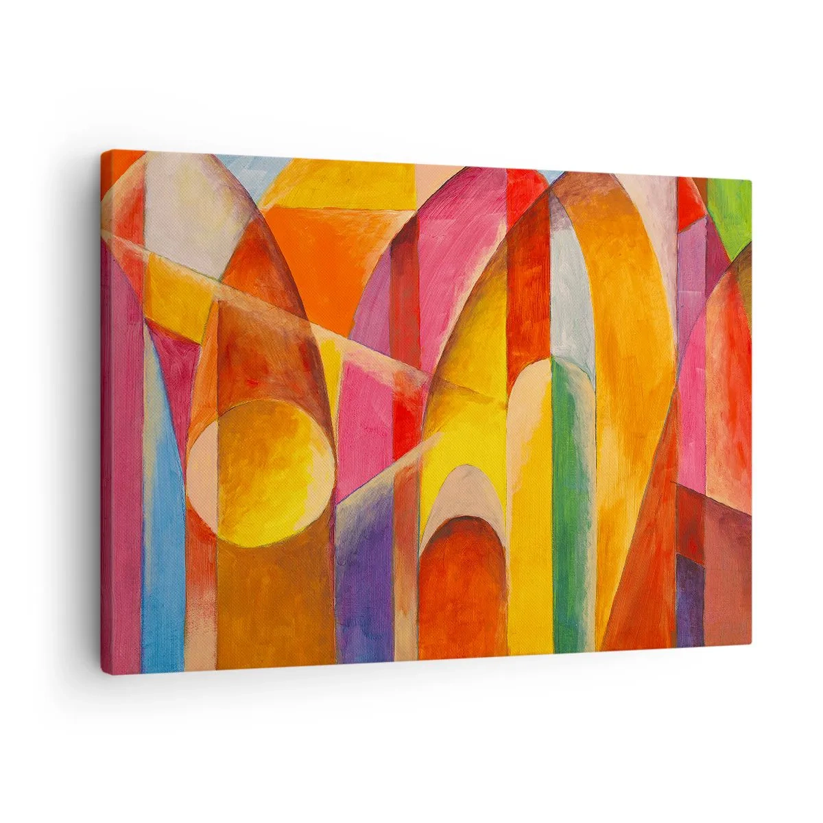 Lærredstryk - Billede på lærred - En abstrakt komposition fuld af farverige geometriske former. - 70x50cm - Solens katedral - Moderne vægdekoration til stue og soveværelse ARTTOR