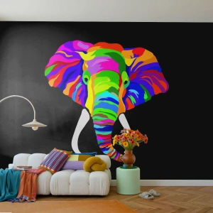 Fototapet Selvklæbende Deluxe Sticker - Elefanten, der elskede at bade i regnbuen - Dyr, Elefant, Farverigt billede - 300x210 cm