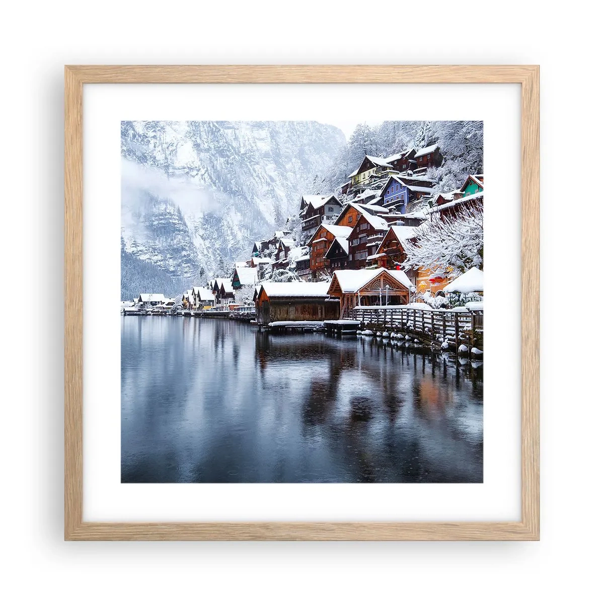 Plakat i ramme af lyst egetræ - I en vinterdekoration - 40x40 cm