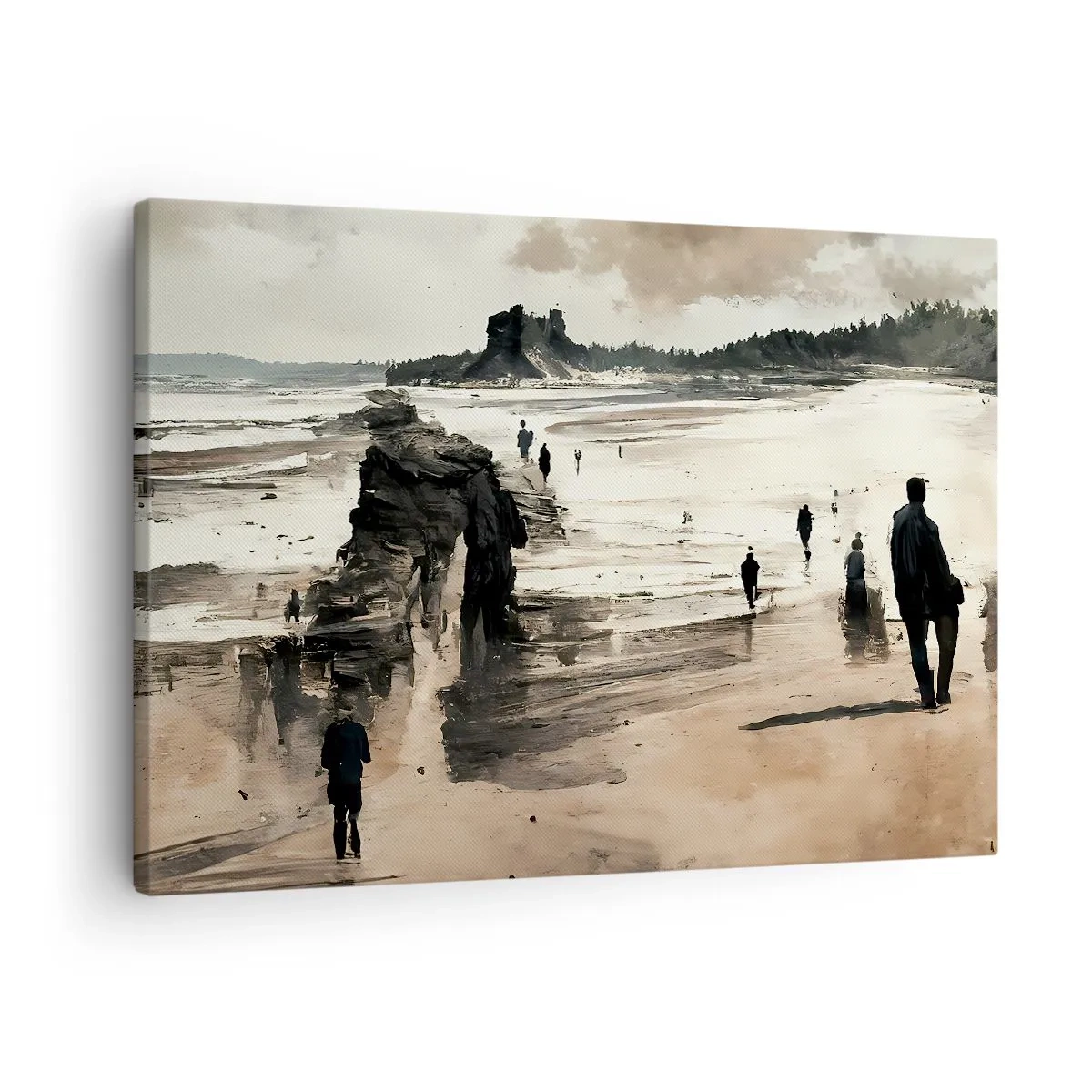 Lærredstryk - Billede på lærred - Strandvandrere i et fredeligt landskab - 70x50cm - Indkaldt - Moderne vægdekoration til stue og soveværelse ARTTOR