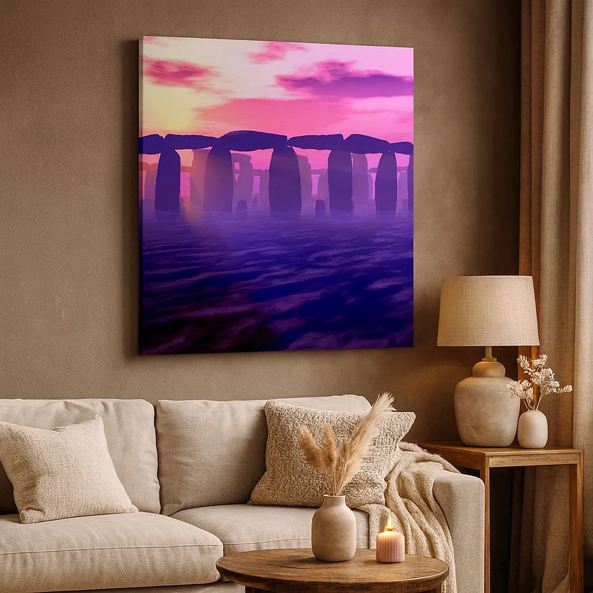 Lærredstryk - Billede på lærred - Mystik ved daggry i tågen - 30x30 cm