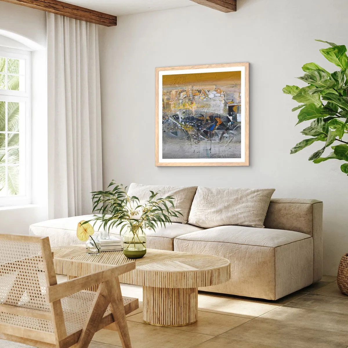 Plakat i ramme af lyst egetræ - Alt vil falde på plads - 40x40 cm
