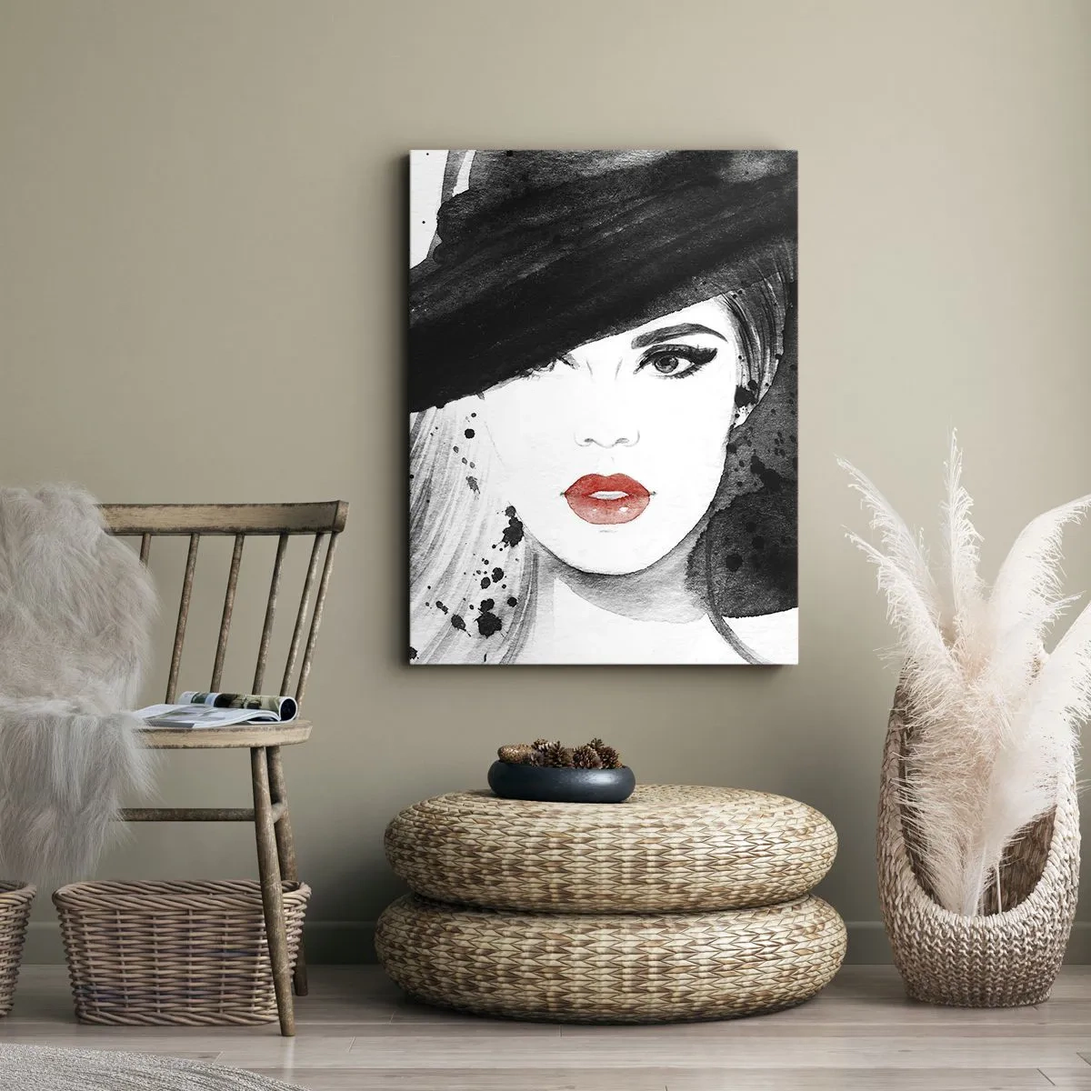 Lærredstryk - Billede på lærred - Dame i sort - 50x70 cm