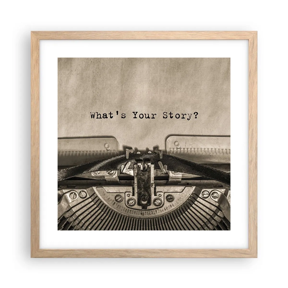 Plakat i ramme af lyst egetræ - Fortæl mig - 40x40 cm